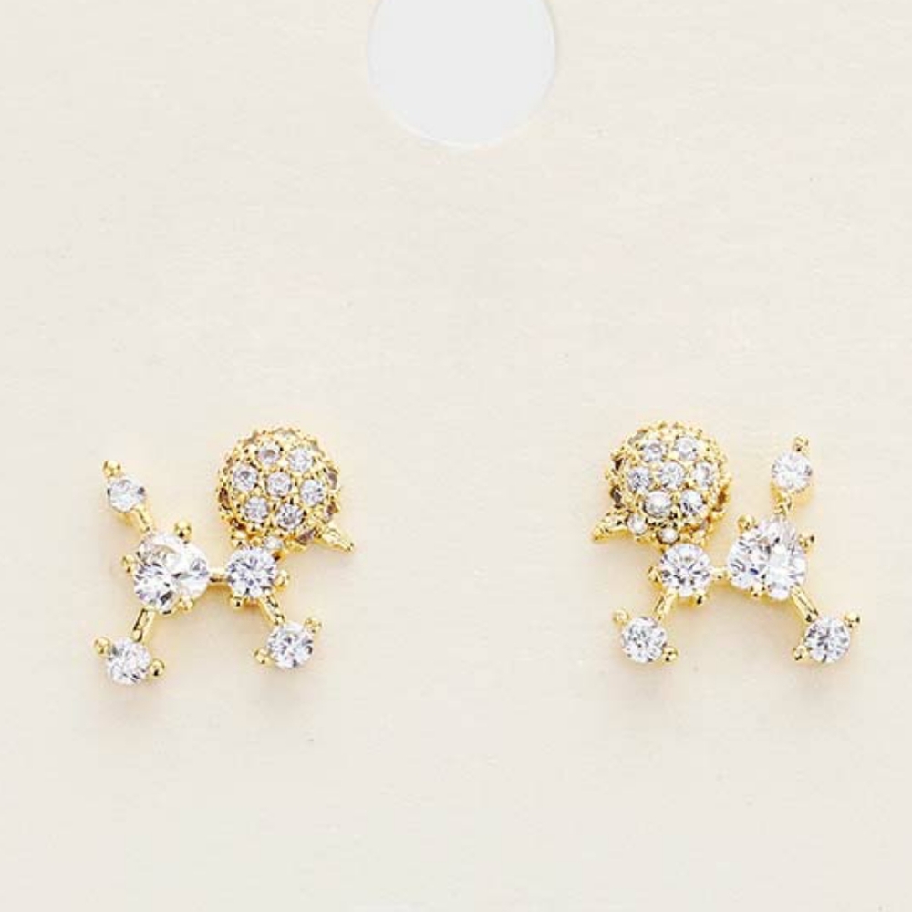 Gold Poodle Crystal Cubic Zirconia Stud Earrings